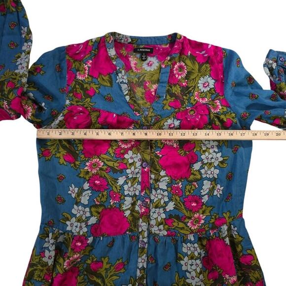 J. Peterman Size 4 Blue Pink Floral Tunic Top - Picture 5 of 6